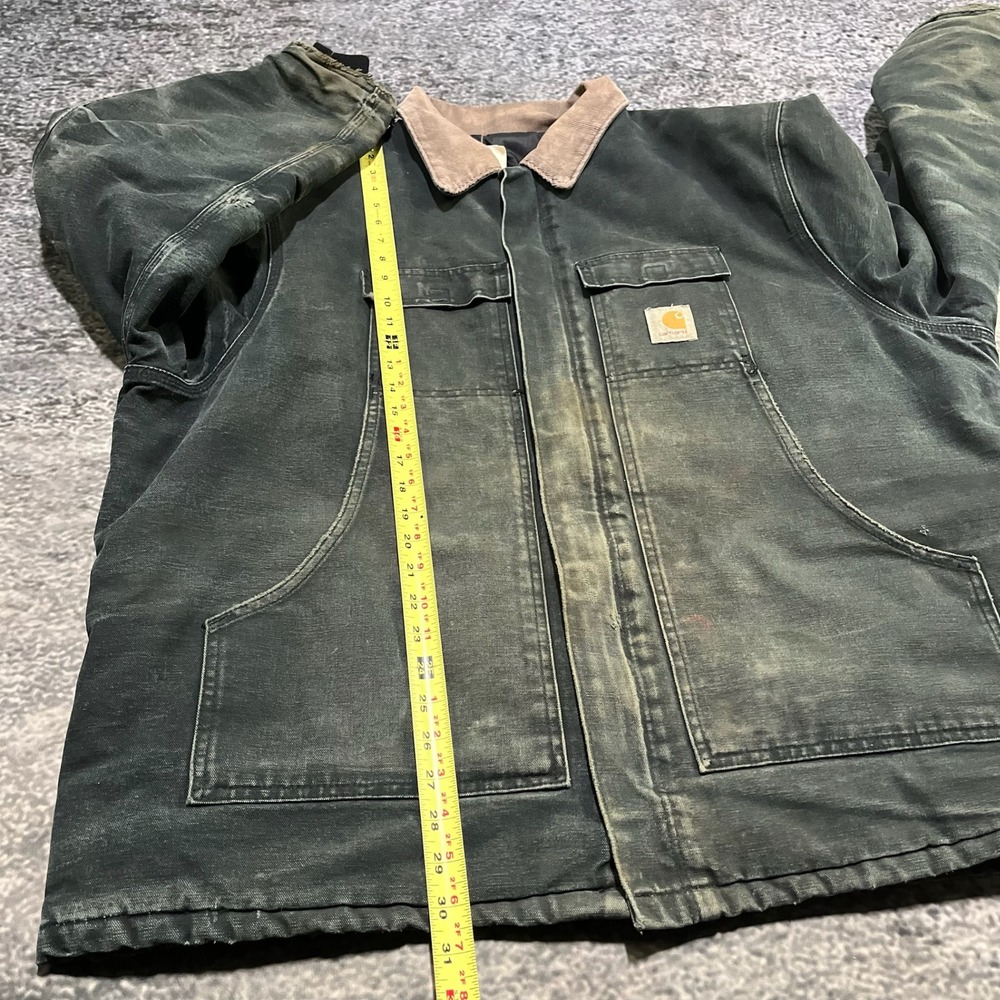 Carhartt Jacket Arctic Chore XXL Green Faded Distressed Workwear Vintage 90s - Picture 13 of 14